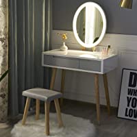 YOURLITE Tocador con Espejo de Luces LED – Juego de Mesa de Maquillaje con Espejo de Brillo Ajustable- Taburete…